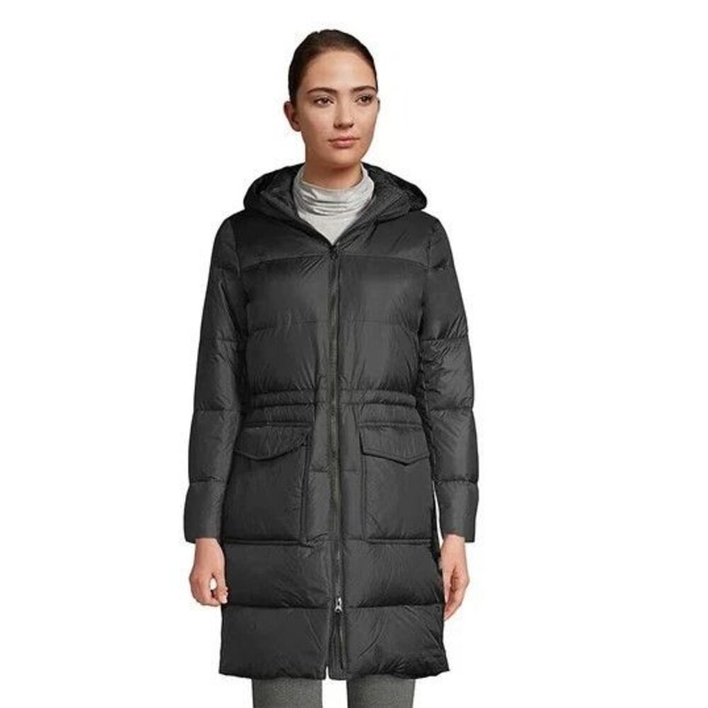 Lands End Black Wide Channel Hooded Pocket Down Coat Max 600 Sz XL NWT $259.95